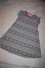 Girls S/S Shift Dress BLACK & WHITE GEOMETRIC Daimond 2 POCKET Pink Trim L 10-12