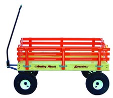 LARGE Amish Handcrafted Valley Road Steel Frame Classic Wood Wagon, ORANGE