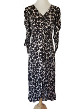 Gap Ruched Dress 10 Tall 10T Slinky Animal Print Black Beige Hi Lo V-neck NEW