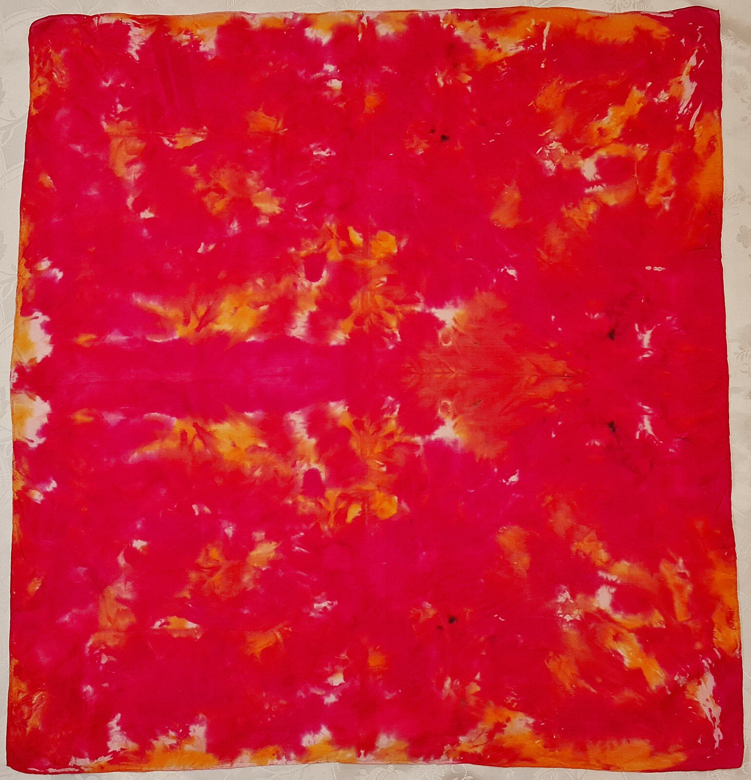 Vintage Hand-Painted Fire Red Watercolor Chiffon Silk Scarf 34