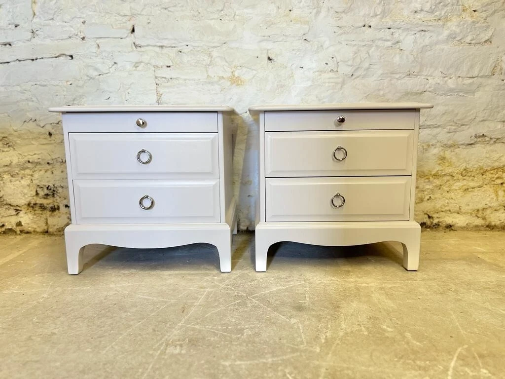 Pair of Vintage Stag Minstrel 2 drawer bedside tables with slide
