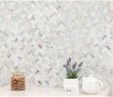 MSI Capri Blue Herringbone 11.6 in x 11.6 in Honed Mosaic Marble Floor Wall Tile