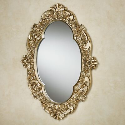 Victoria Rose Oval Wall Mirror Satin Gold Roses Floral Flowers