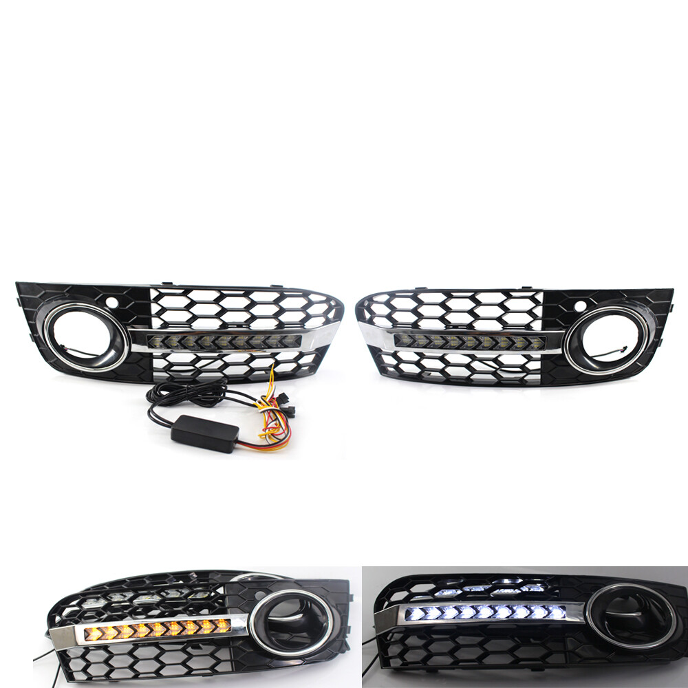 Honeycomb Mesh Car Grille Flowing LED Turn Signal Light For AUDI A4 B8