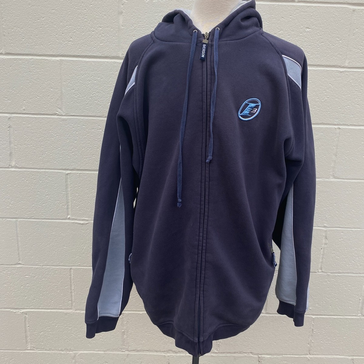 Reebok Allen Iverson i3 Sweater Adult XXL 2XL Blue Full Zip Hoodie