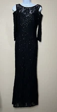 Marina Dress Long Black Stretch Lace Sequins Wedding Party Cruise Prom Size 4