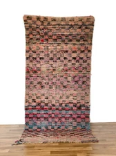 Bohemian Checkered Rug Vintage Hallway Handmade Runner Moroccan Carpet 230x104cm