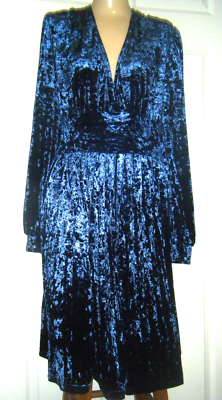 blue velvet dress shein Shein Bae Curve Royal Blue Velvet Midi One Sleeve Dress Size 1XL
