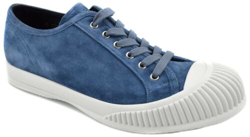 $650 PRADA Blue White SCAMOSCIATO Suede Sneakers Men's Shoes NEW COLLECTION - Afbeelding 1 van 6