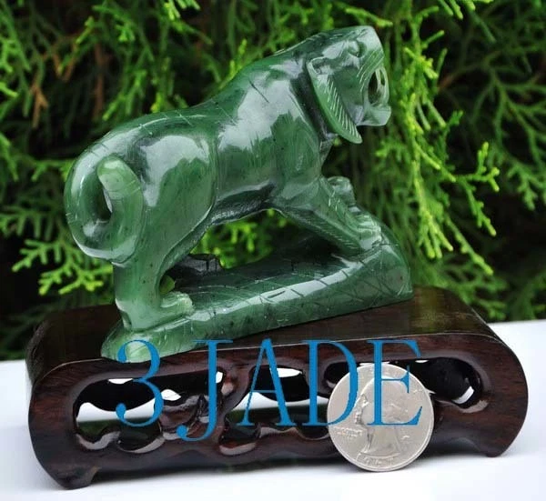 Estatua/talla/escultura de tigre de jade nefrita verde natural Foto 2 de 4