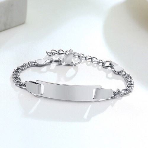 Stainless Steel Personalized Custom Newborn Baby Name Bar Bracelet Link Chain - Picture 11 of 23