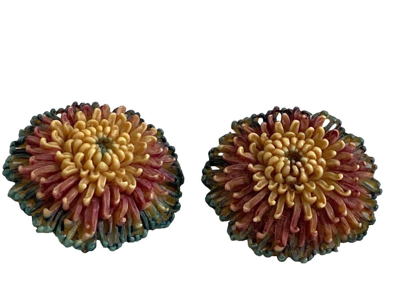 Vintage Pair of Colored Celluloid Chrysanthemum F… - image 2