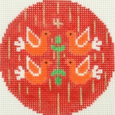 12 Days of Christmas  4 Calling Birds 3" Rd. HP 18mesh Needlepoint Canvas LEE