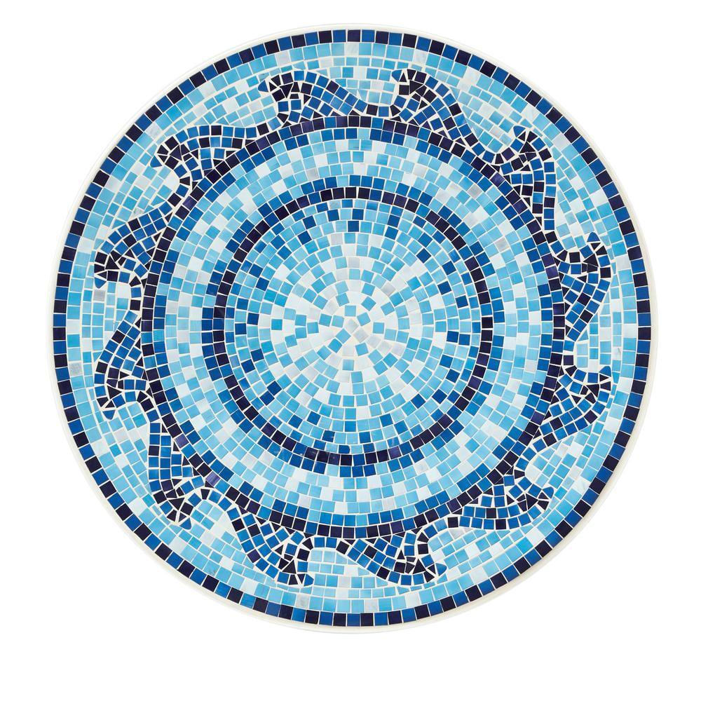 28 In. Coastal Glass Mosaic Outdoor Patio Bistro Table by Stylewell for
