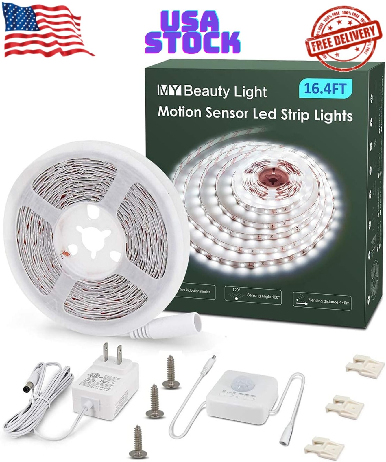Motion Activated LED Strip Lights, 16.4ft LED Light Strip with Day or Night 2 Li. Available Now for $32.39