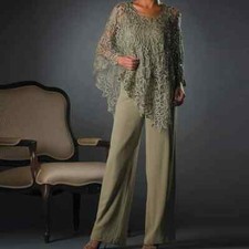 Elegant Mother Of The Bride Pants Suits Lace Shawl Crew Neck Wedding Guest Dress
