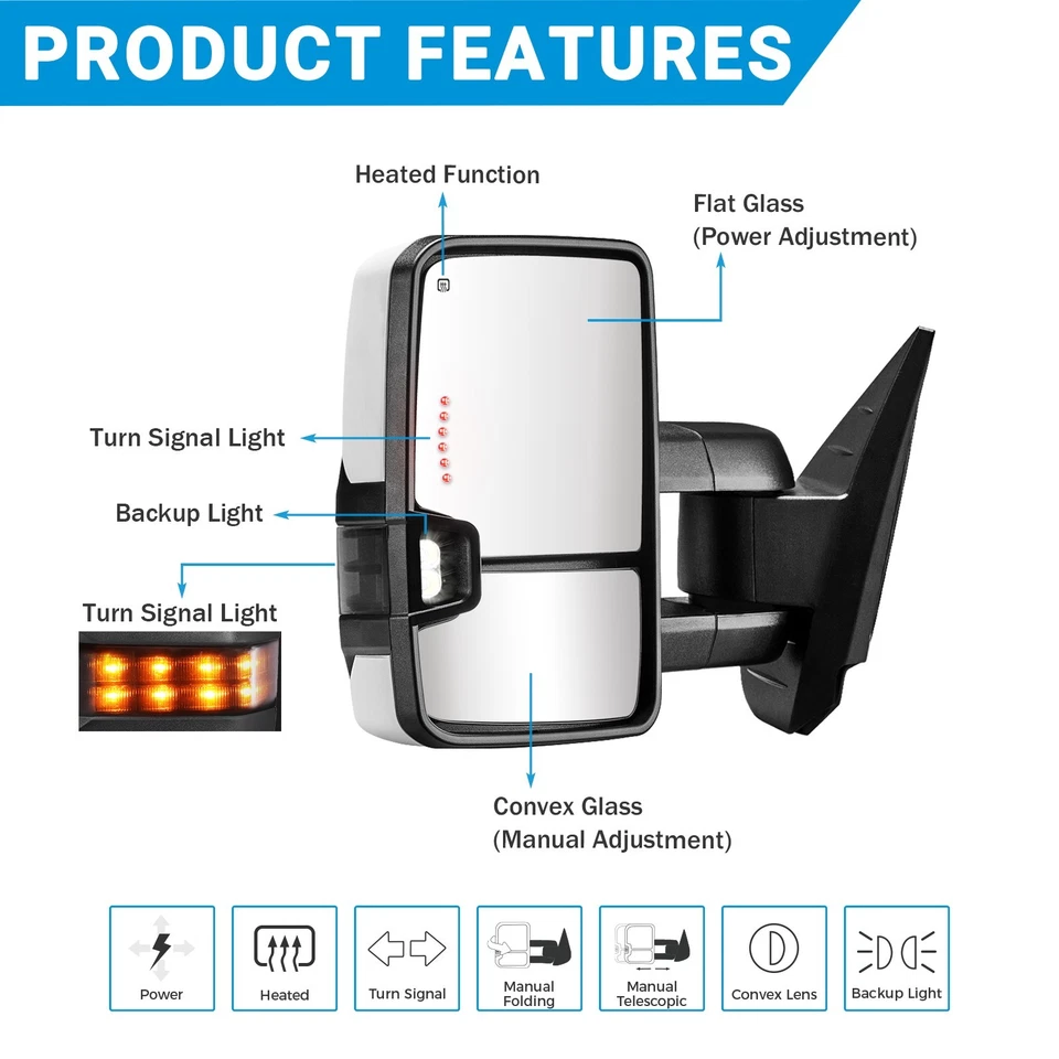 Espejos retrovisores de remolque blancos para Chevy Silverado GMC Sierra 1500 2500HD 3500HD 2007-2013 Foto 3 de 4