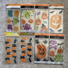 Lot of 8 Halloween Window Gel Clings New Skeleton Pumpkin Bat Spider Witch Owl