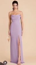 Birdy Grey Strapless Cowl Neck Gown Sz M Lavender Satin Bridesmaid Formal Prom