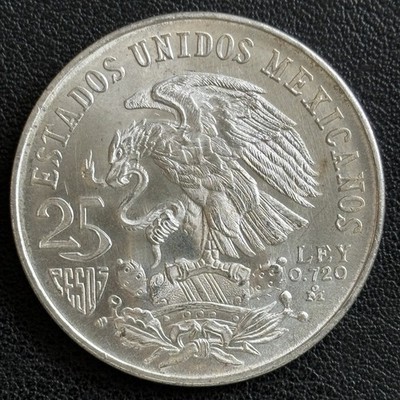 1968 Mexico Olympics 25 Pesos Coin 72% Silver .5208 Troy oz. ASW