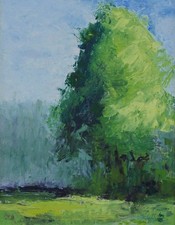 Hermoso óleo a bordo paisaje de verano titulado "Mañana de primavera" por Barbara Arau