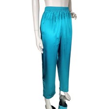 Vintage 80s 90s Teal Jewel Tone Satin High-Waisted Pants Women's Size M