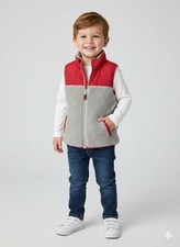 Cat Jack Boys Colorblock Red Gray Sherpa Zip Vest 3T Fall Winter Outerwear