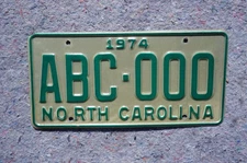 1974 NORTH CAROLINA Sample License Plate