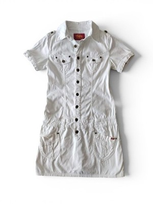 Buffalo London White Denim Cargo Dress Utility Safari Shirt Dress Y2K Size S 36
