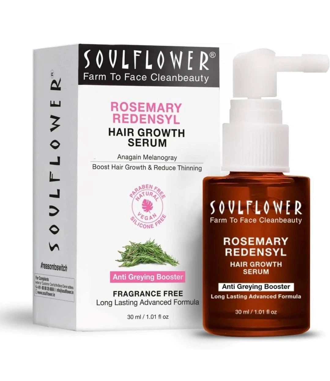 Soulflower Rosemary Hair Growth Serum With 3% Redensyl, 4% Anagain - 30 ml
Opens in a new window or