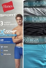 Hanes Sport Air X-Temp 3 Pack TagLess Boxer Briefs 2X  44-46 Lightweight NEW