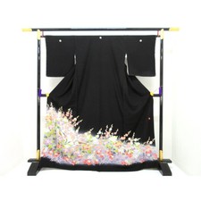 Authentic Unused Black formal kimono by Shunpo Kuchino, featuring wisteria...