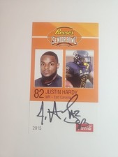 2015 Justin Hardy Signed Senior Bowl Rookie Card...Atlanta Falcons. rookie card picture