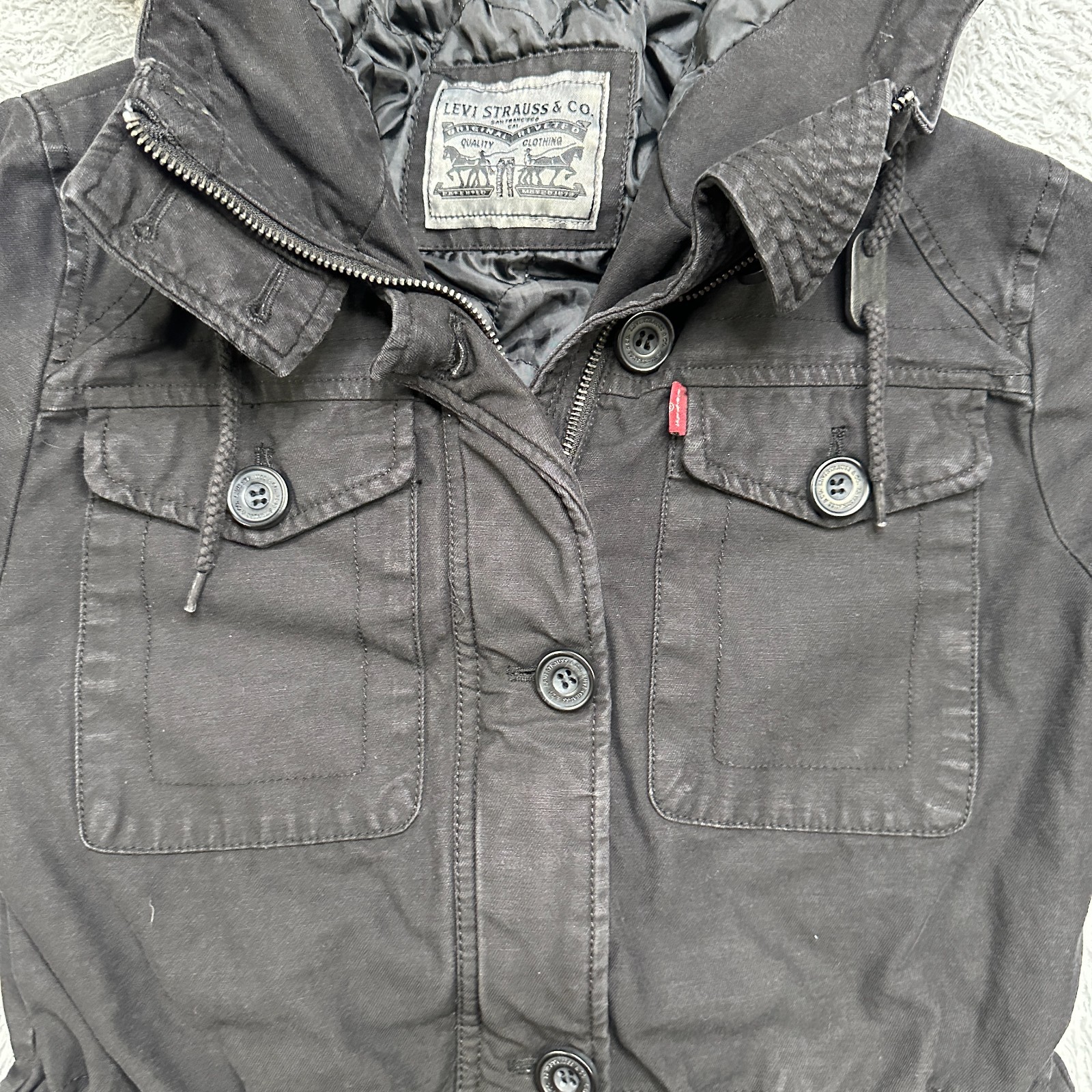 Levis Jacket Womens S Black Zip Button Hooded Insulated Coat image 5