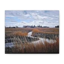 Stretched Matte Canvas Wall Art - Tranquil Marsh Landscape