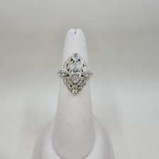 Diamonqiue Marquise and Round Cut Cubic Zirconia Statement Ring Sterling Silver