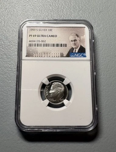 1999-S Proof Roosevelt Silver Dime NGC Cert  PF69 Ultra Cameo 90% silver proof