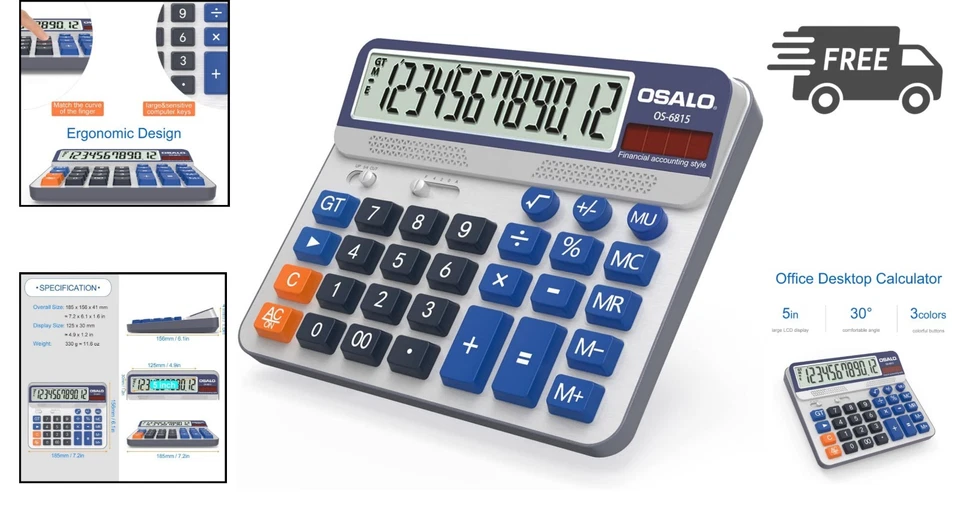 Desktop Calculator Extra Large 5in LCD Display Big Button Office Home Use - Image 2 of 4