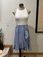 Vince Camuto Blue And White Fit And Flare  Ruffle Dress Size 2