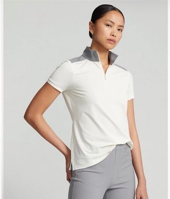 Ralph Lauren RXL Women Tailored Fit Quarter Zip Pique Shirt Cream Grey XS $110