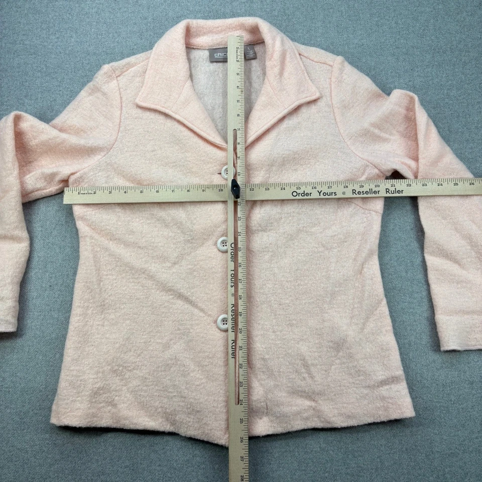 Chico's Boiled 100% Wool Button Blazer Jacket Size 1 (Womens 8 / Medium) Pink - Image 3 of 4