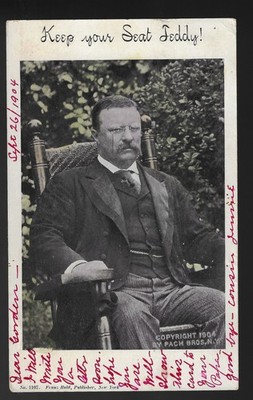 Famous 1904 Teddy Roosevelt Re-Election Prez Campaign Postcard Keep Your Seat TR