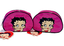 TWO Vintage Betty Boop Pink PVC Cosmetic Make...