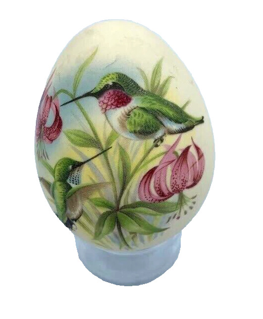Humming Bird  Porcelain Hand Painted Floral Easter Egg 2
