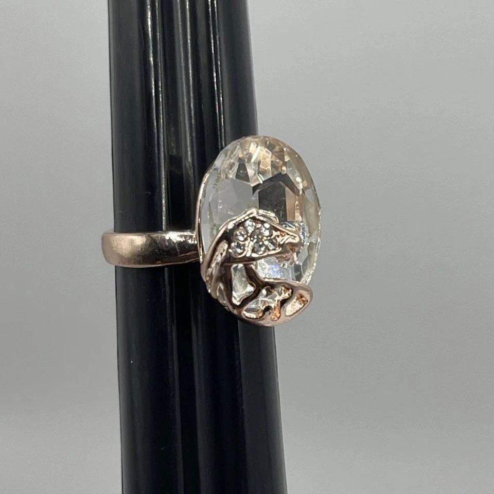 Rose Gold Filled Horse White Colorless Clear Oval Rhinestone Ring Size 6.25 - Image 3 of 4