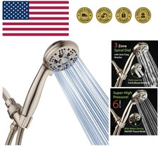 High Pressure 6-Setting Full Brushed Nickel Handheld Shower Head with Stainle...