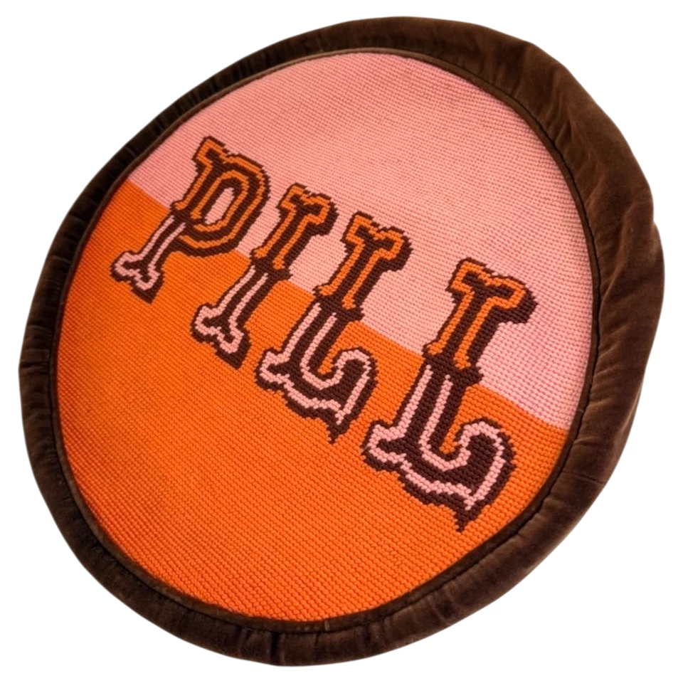 Jonathan Adler Needlepoint Pillow "Pill" Pink Orange Brown Velvet Cover Only HTF - Image 3 of 4