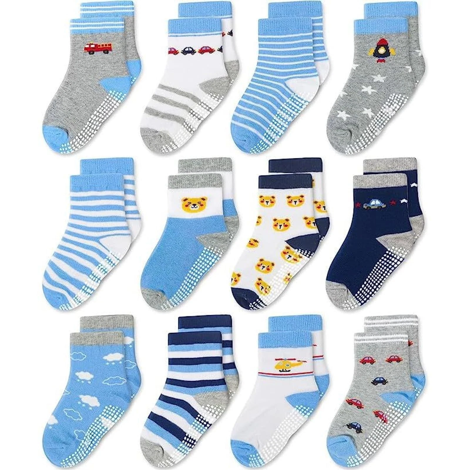 CozyWay Toddler Socks with Grippers - Crew Grip 3-5T, Blue / White Multicolor
Opens in a new window