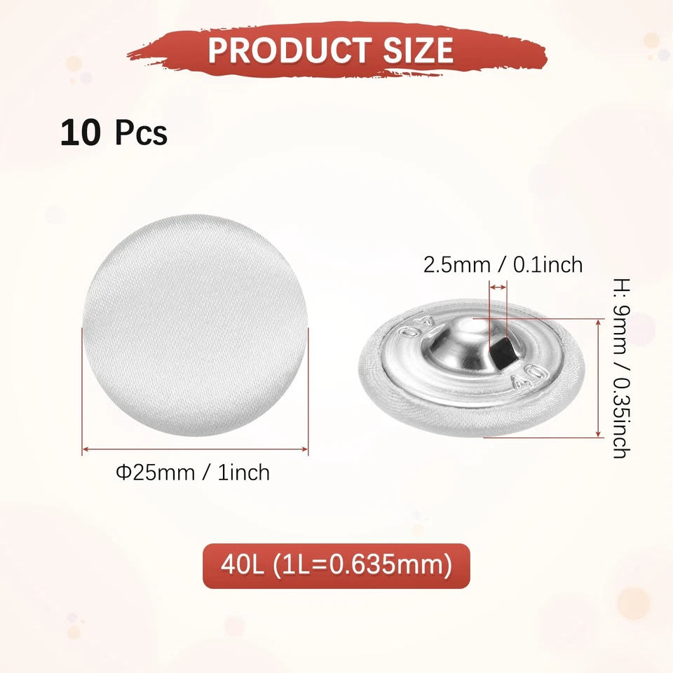 Cover Button Kits [10pcs] - Fabric Button Maker Covered - [White - 1 IN] Foto 3 de 4