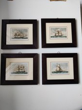 Quattro quadri con stampe di navi, vascelli, velieri, galeoni, cornice Wenge 